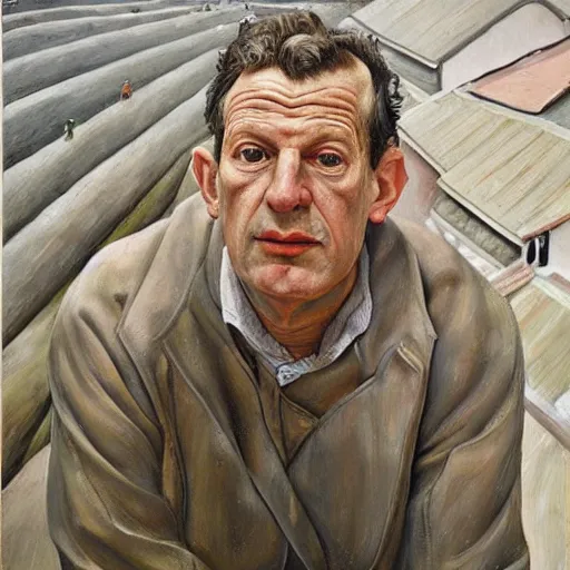 Prompt: high quality high detail painting by lucian freud, hd, about to jump off the roof, photorealistic lighting