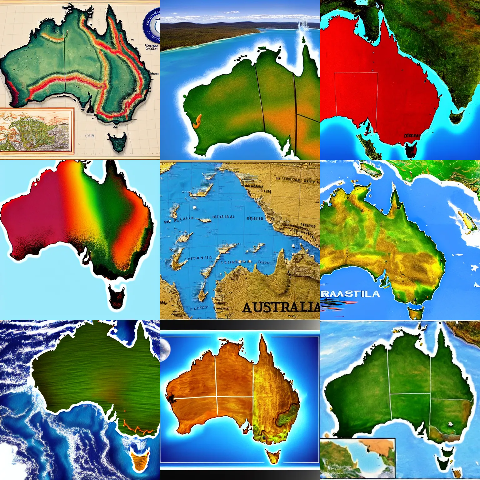 Prompt: australia with lots of water, map, hd, painting