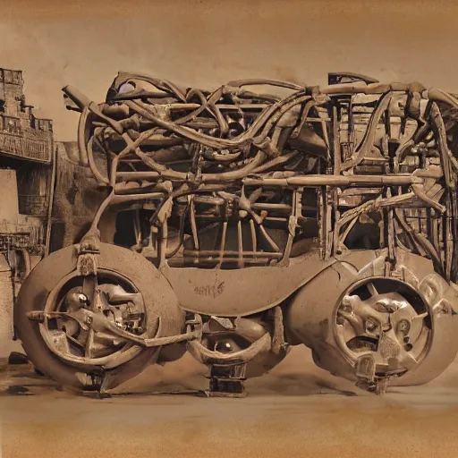 Prompt: boxcar made of human meat and bone, biomechanical railroad, highly detailed, War Photography, by H.R. Giger