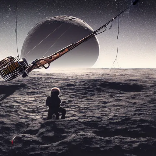 Prompt: fishing on the moon, 4K, matte painting, HD