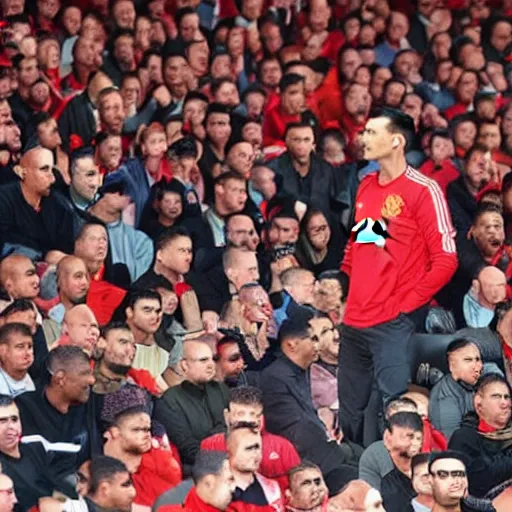 Prompt: akshay kumar sitting in a manchester united game crowd hd photorealistic