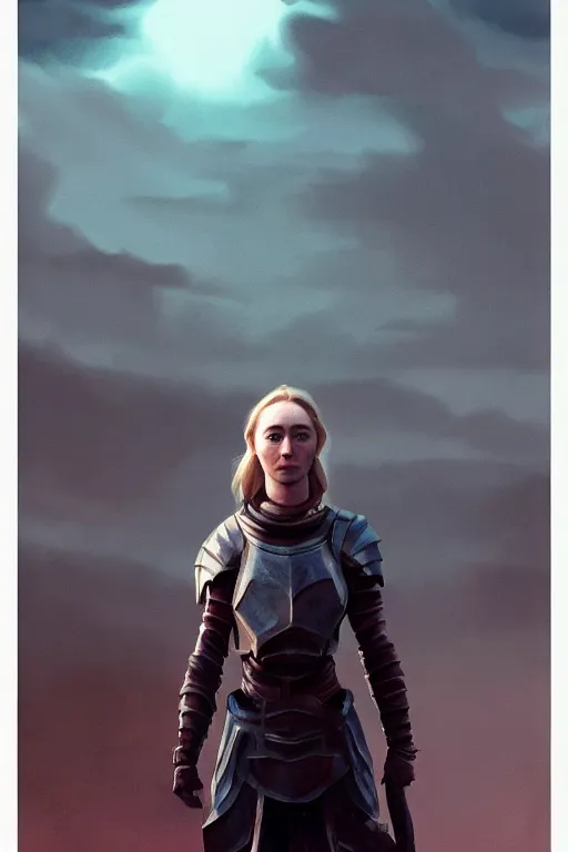 Image similar to portrait, Saoirse Ronan as a paladin, dramatic lighting, cinematic, establishing shot, high detail, photo realistic, cinematic lighting, post processed, concept art, artstation, matte painting, style by eddie mendoza, raphael lacoste, alex ross