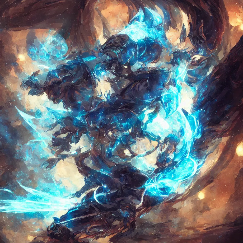 Image similar to anime cat with cloak laying on a magical wood carved chair, super powers, glowing tiny blue lines, concept art, by greg rutkowski, overdetailed art