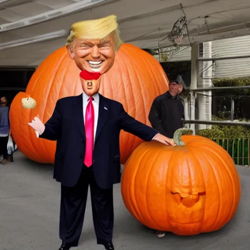 Prompt: donald trump in a giant pumpkin head