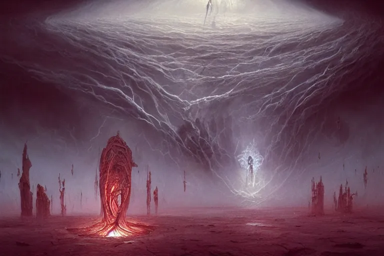 Image similar to maelstrom, gehenna, chaos, the world without form and void, amazing concept painting by Jessica Rossier and HR giger and Beksinski