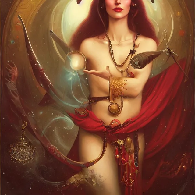 Image similar to portrait of a magical levantine genie, art by tom bagshaw and manuel sanjulian