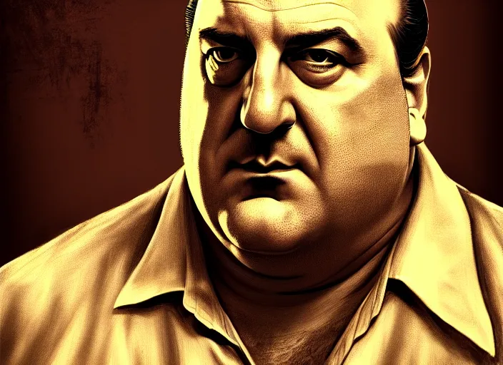 Image similar to a stylized portrait of tony soprano drawn by aleksander rostov, details, hyper - detailed, disco elysium, hd, hdr, 4 k, 8 k