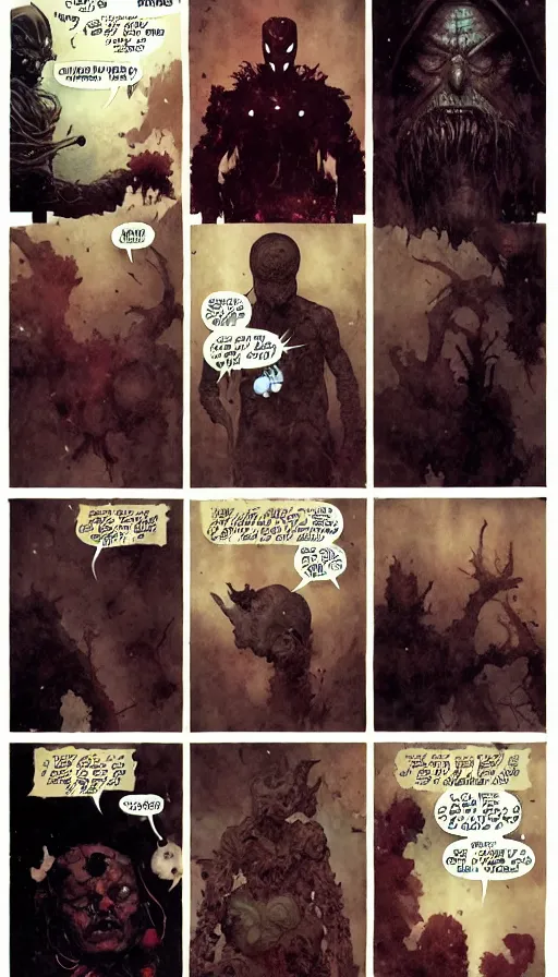 Prompt: the most interesting 6 panel dark marvel comic by chiara bautista, beksinski and norman rockwell and greg rutkowski weta studio and tom bagshaw and james gurney and lucasfilm