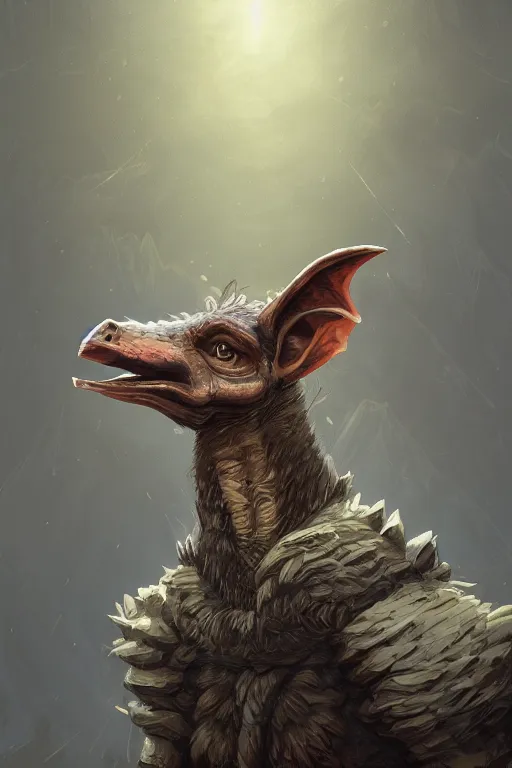 Prompt: portrait of goblin hippogriff explorer physically accurate, moody dynamic lighting, very very intricate, very very elegant, highly detailed, digital painting, artstation, in the style of Rob Lefield and Dan Mumford , trending on artstation, digital art,surrealism ,macro,blueprint ,vaporwave ,