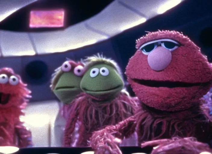 Prompt: scene from the 1968 science fiction film Muppet 2001: A Space Odyssey