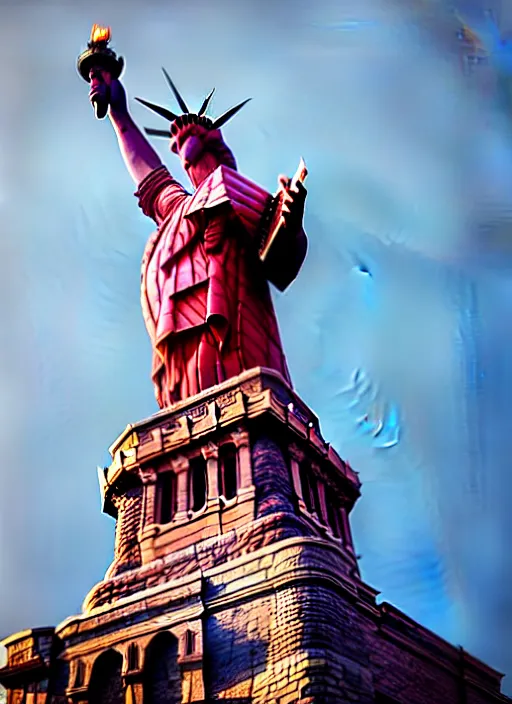 Image similar to red dragon under statue of liberty