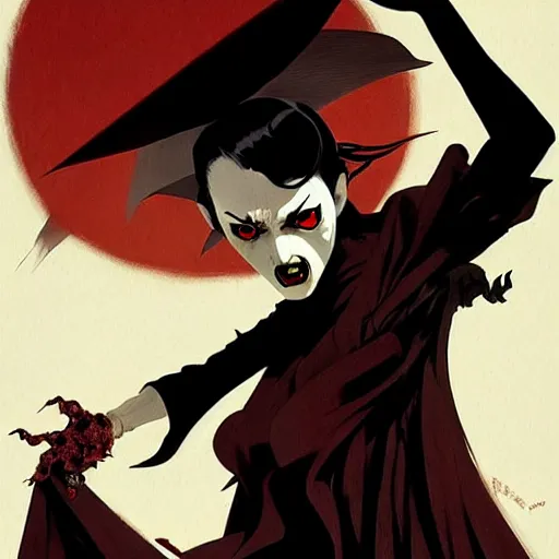 Image similar to scary vampire witch, evil, cinematic, powerful, super detailed and intricate, by koson ohara, by darwyn cooke, by greg rutkowski, by satoshi kon