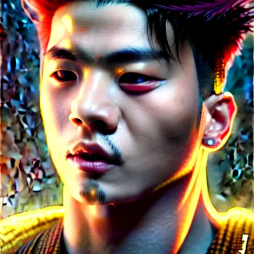 Prompt: portrait painting of a cyberpunk cyborg jackson wang from got 7 with a z tattooed on his forehead, ultra realistic, concept art, intricate details, eerie, highly detailed, photorealistic, octane render, 8 k, unreal engine. art by artgerm and greg rutkowski and magali villeneuve and alphonse mucha