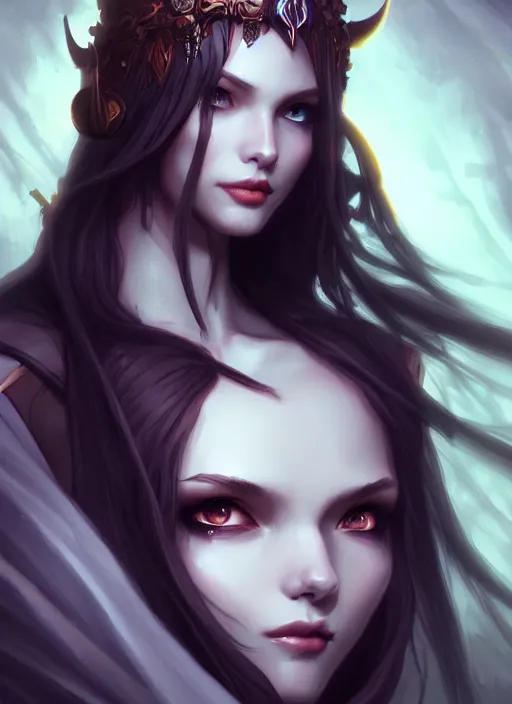 Image similar to dark high priestess, highly detailed, artgerm style, artstation, soft light, sharp focus, illustration, character design, concept art