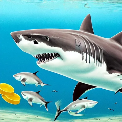 Prompt: great white shark eating pickles. hyperdetailed photorealism