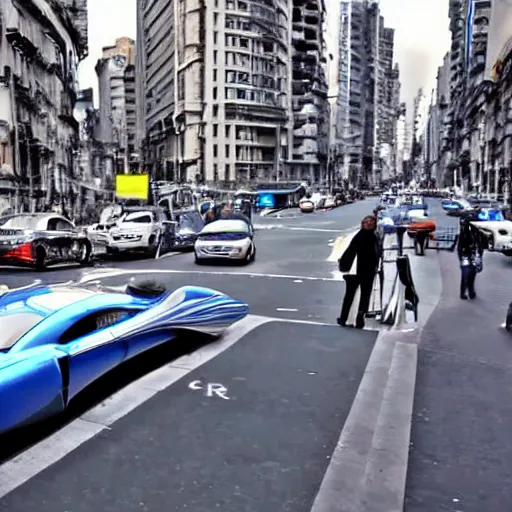 Image similar to Buenos Aires Argentina, futuristic cars in the street, holograms in the street, detailed, hd