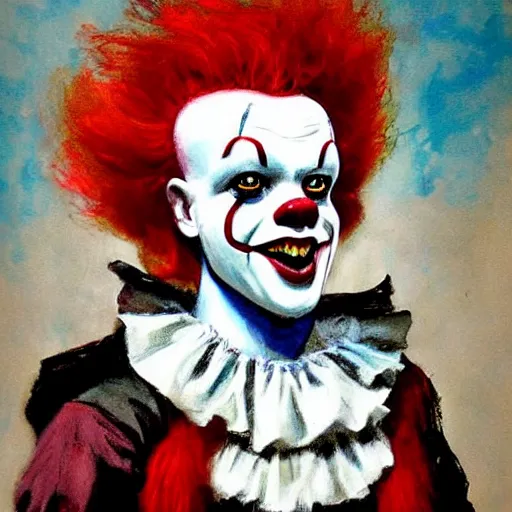 Image similar to portrait of pennywise mixed with batman by abbey edwin austin