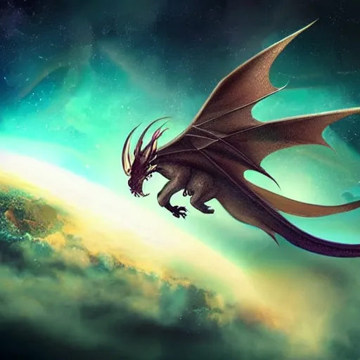 Prompt: A wind dragon flying in space, deviantart, award-winning, stunning