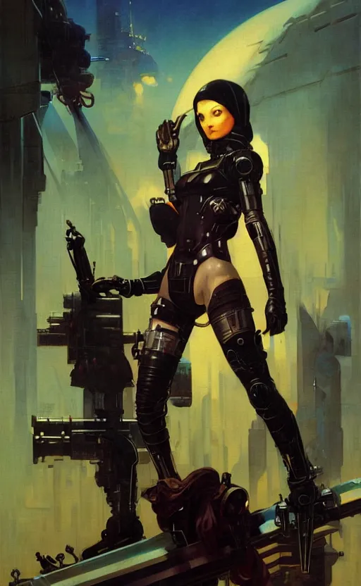 Image similar to pulp scifi fantasy illustrations of character concepts, cyber punk girl, burka, futuristic design, crafting, diy, by norman rockwell, roberto ferri, daniel gerhartz, edd cartier, jack kirby, howard brown, ruan jia, tom lovell, jacob collins, dean cornwell, astounding stories, amazing, fantasy, other worlds