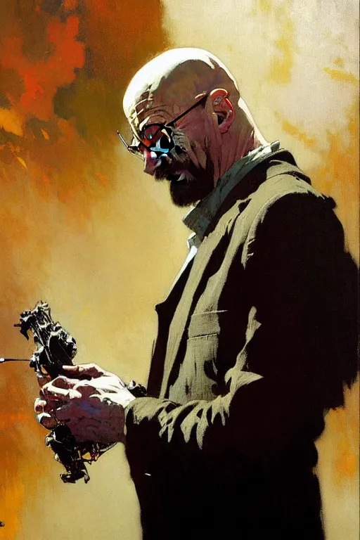 Prompt: walter white, painting by'phil hale '!!! gaston bussiere, craig mullins, greg rutkowski, alphonse mucha