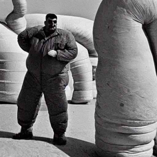Image similar to photo of the real life Michelin man captured in Saddam Husseins final hiding place