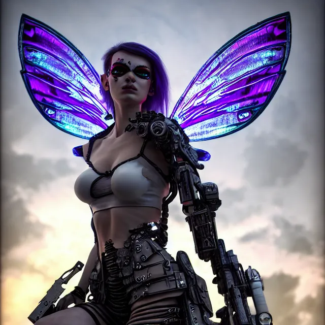 Image similar to cyberpunk fairy warrior, highly detailed, 8 k, hdr,, clayton crain