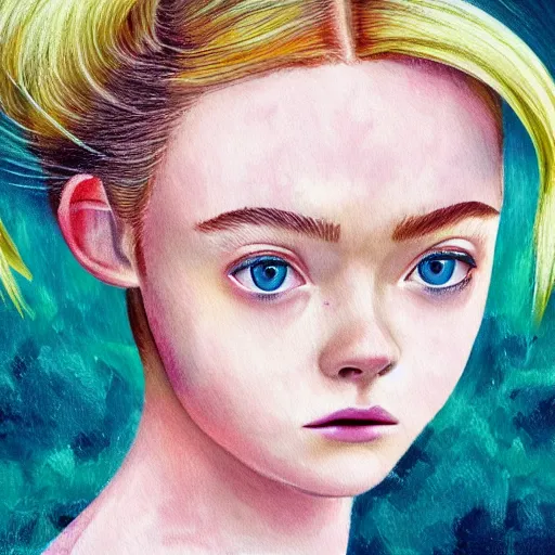 Image similar to professional painting of Elle Fanning in the style of Uzumaki, head and shoulders portrait, symmetrical facial features, smooth, sharp focus, illustration, intricate, stormy weather, extremely detailed masterpiece,