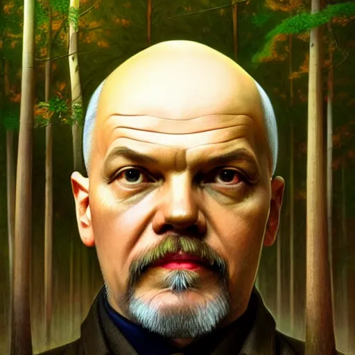 Image similar to photo of vladimir lenin is a mushroom in the forest, highly detailed, digital painting, artstation, smooth, sharp focus, illustration, art by artgerm and greg rutkowski and alphonse mucha