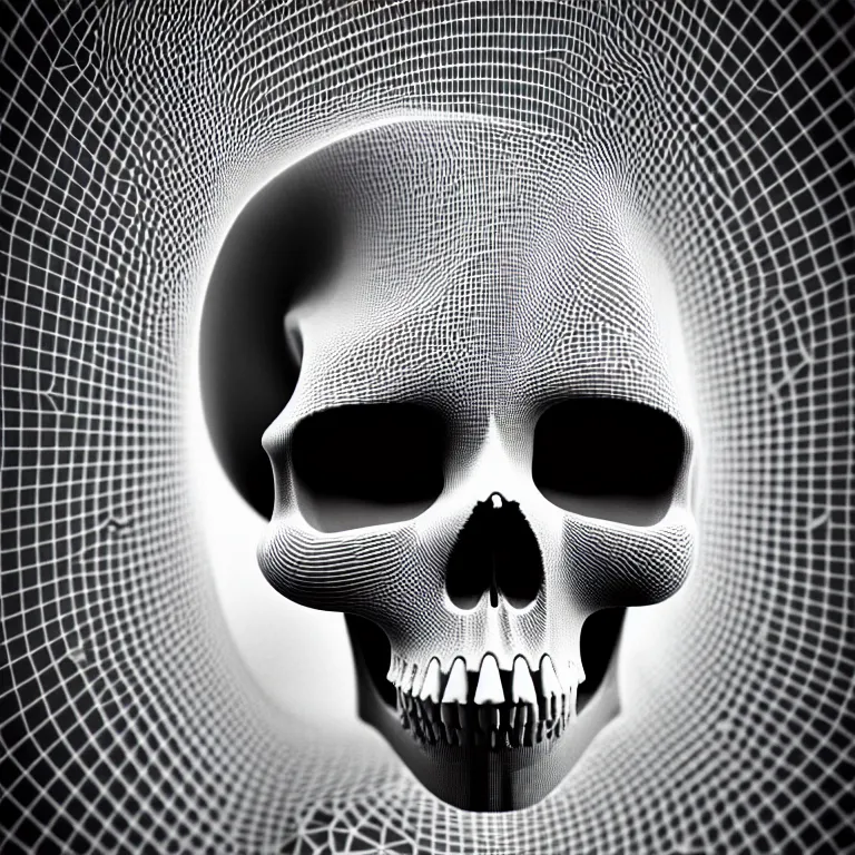 Image similar to black and white light 3D geometry, skull, matte bright highly detailed, poetic, 3D render, digital art, octane render, 8K artistic photography, photo-realistic, by Dora Maar