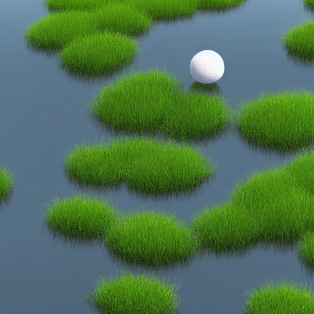 Image similar to a fuzzy orb floating on a pond, calm water, photorealistic, 4 k, detailed, reflection