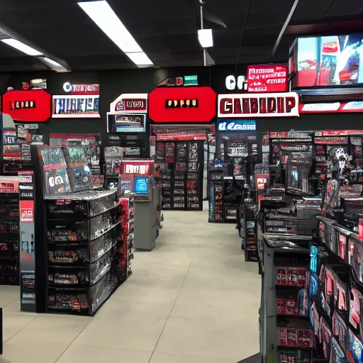 Prompt: gamestop in the year 3 0 2 2, found footage