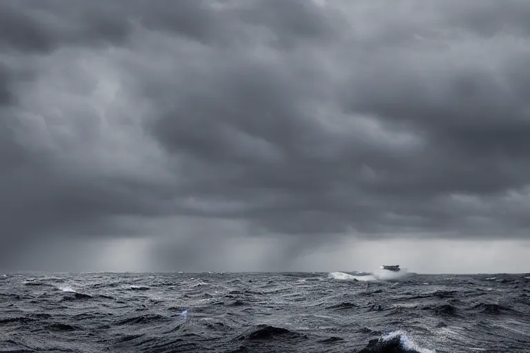 Prompt: a photo of a ship sailing a stormy sea, atmospheric, horror, award - winning photograph, highly detailed shot, cinematic, 8 k uhd