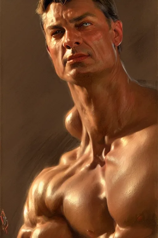 Image similar to muscular viktor orban, highly detailed painting by gaston bussiere, craig mullins, j. c. leyendecker 8 k