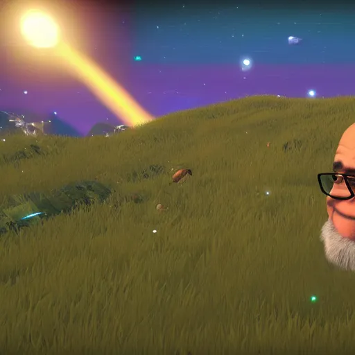 Image similar to an in-game screenshot of Danny Devito in No Man's Sky