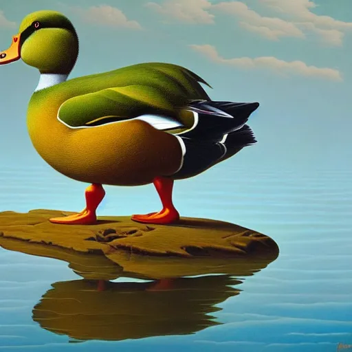 Image similar to a duck on the prowl oil painting vladimir kush