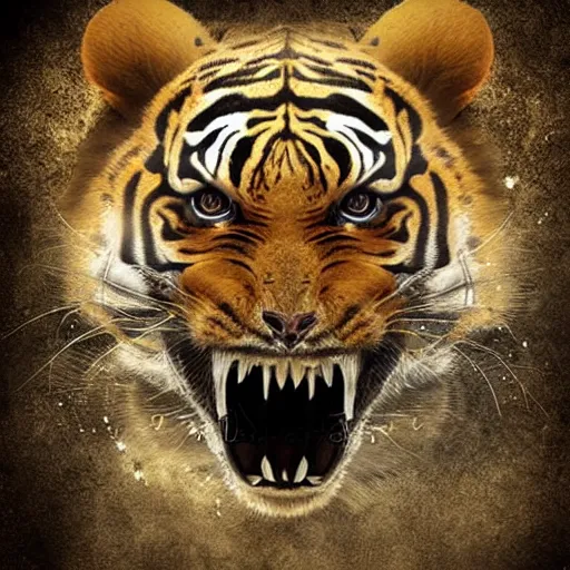 Image similar to a steampunk robotic tiger, dark background, super - detailed, photo - realistic,