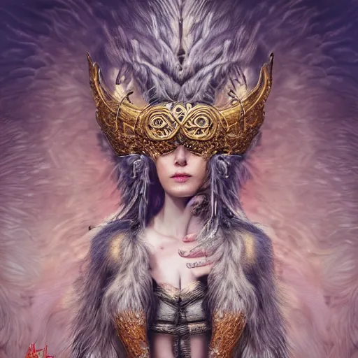 Image similar to a photograpic portrait of a anthropomorphic norse mythology mimosa, wearing furry clothes in the style of heilung an experimental folk music band, fantasy, intricate, elegant, highly detailed, photo realism, digital painting, artstation, concept art, smooth, sharp focus, illustration, art by artgerm and H R Giger and alphonse mucha