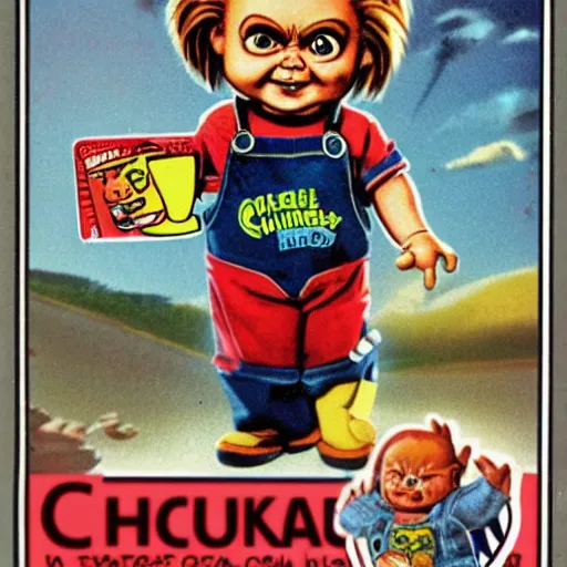 Image similar to chucky as a garbage pail kids card, product image, 1 9 8 0 s