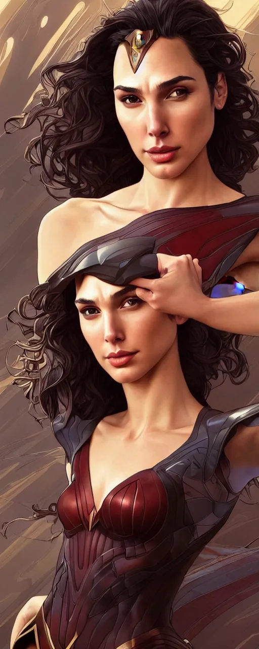 Prompt: very very beautiful longshot photo of Gal Gadot , intricate, elegant, highly detailed, artstation, concept art, smooth, sharp focus, illustration, art by artgerm and moebius and alphonse mucha