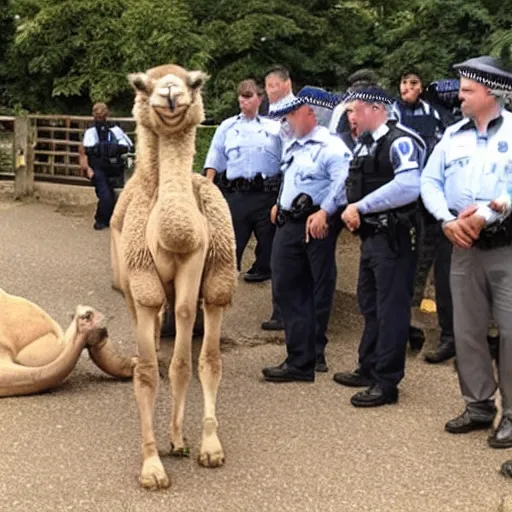 Image similar to police interviewing a camel made of mashed potato