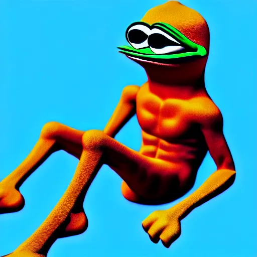 Image similar to pepe with long realistic legs pepe