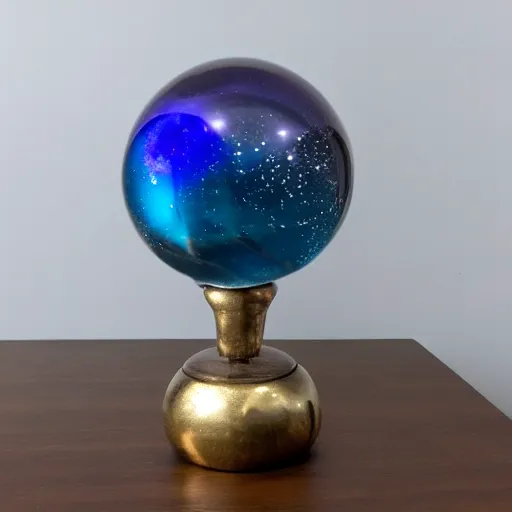 Image similar to blue and purple ice crystal sphere sculpture of galaxy