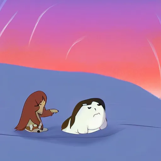 Prompt: baby harp seals in the grasslands, genndy tartakovsky, samurai jack, studio la cachette, comic book, pulp