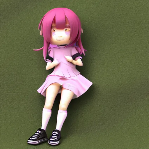 Image similar to cute fumo plush of a pink tomboy girl, pout, anime, vray