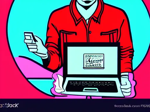 Image similar to a potrait of man playing laptop illustration art by butcher billy, sticker, colorful, illustration, highly detailed, simple, smooth and clean vector curves, no jagged lines, vector art, smooth andy warhol style