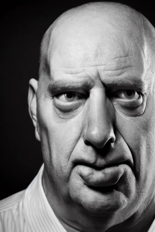 Image similar to studio portrait of man that looks excactly like homer simpson, lookalike, as if homer simpson came to life, soft light, black background, fine details, close - up, award winning photo by kenneth willardt