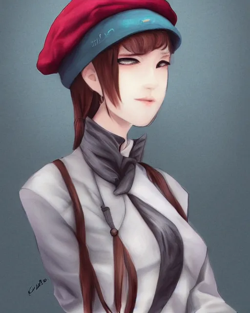 Image similar to girl with beret, drawn by Yueko, trending on Artstation