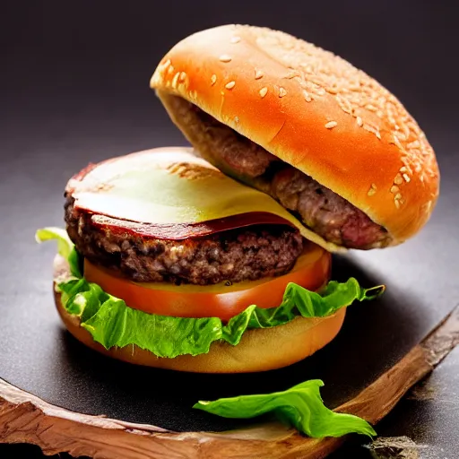 Prompt: a delicious cheeseburger, advertisement shot, studio lighting, detailed,