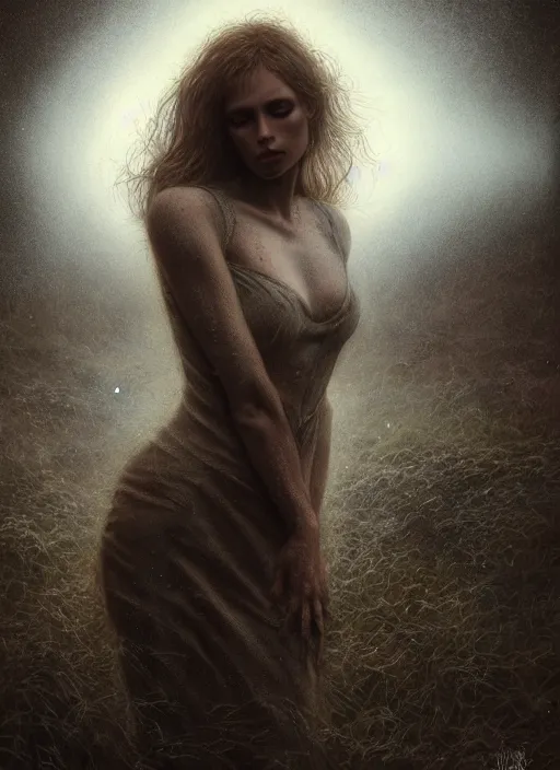 Prompt: hyperrealistic mixed media painting of a beautiful woman in a desolate graveyard, stunning 3d render inspired art by P. Craig Russell and Barry Windsor-Smith + perfect facial symmetry + dim volumetric lighting, foggy, abstract, 8k octane beautifully detailed render, post-processing, extremely hyperdetailed, intricate, epic composition, grim yet sparkling atmosphere, cinematic lighting + masterpiece, trending on artstation, dim muted colors