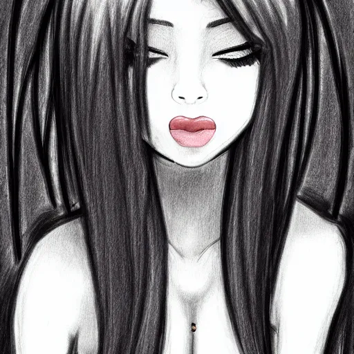 Image similar to 2000's scene emo beautiful girl drawing on tablet